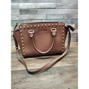 MICHAEL Michael Kors Selma Stud Medium Top Zip Leather Satchel Handbag Luggage